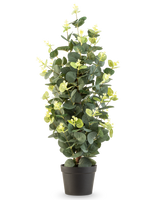 Die Kunstpflanze Eukalyptus 61 cm ist eine Kunstpflanze im Topf mit grünen Blättern in einem schlichten schwarzen Topf, die aufrecht vor einem weißen Hintergrund steht.