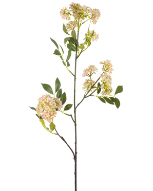 Die künstliche Blume Wildkarotte 102 cm lila hat einen langen, schlanken Stiel mit Büscheln kleiner lila Blüten und grünen Blättern, isoliert auf weißem Hintergrund.