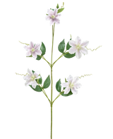 Een enkele Kunstbloem Alstroemeria 47 cm rood/paarse stengel met verschillende takken en bladeren, met vijf rood-paarse bloemen met een geel hart, tegen een witte achtergrond.