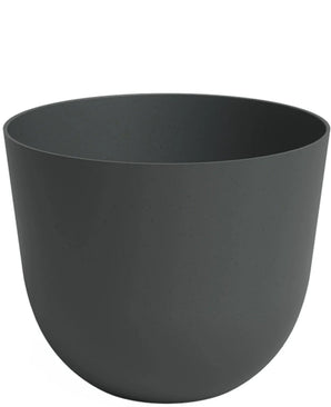 De Plantenbak Havanna Ø40cm x H33cm is een effen, ronde bloempot in donkergrijs met een gladde, matte afwerking, afgebeeld tegen een witte achtergrond.